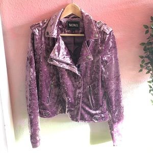 Purple crushed velvet moto jacket
